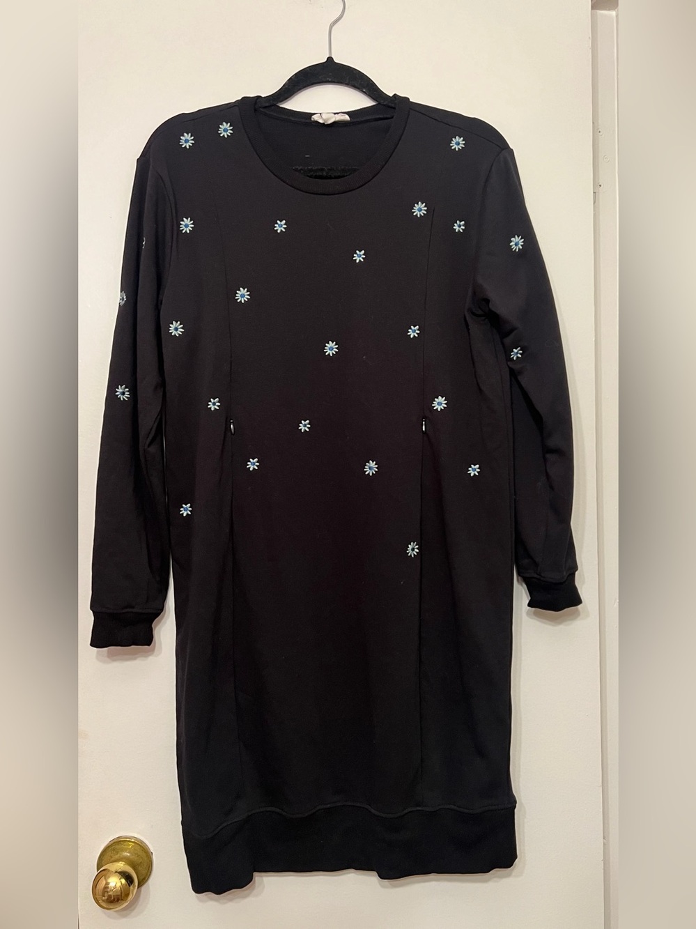 Seraphine Black Crewneck Sweatshirt Tunic with Blue Daisy Accents